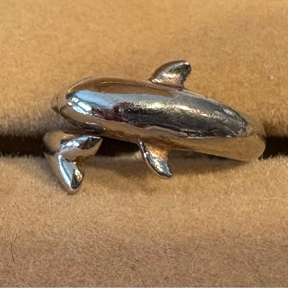 Silver Plated Dolphin Adjustable Ring Pinky / Girls Small Sz 4-5